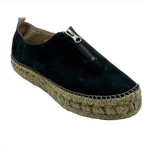 ERIC MICHAEL Flat Platform Shoes Suede Black Espadrille Size Eu 37 US 7